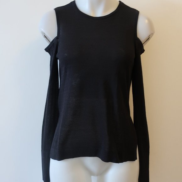 BCBGMAXAZRIA BLACK COLD SHOULDER SWEATER XXS * - Picture 2 of 9